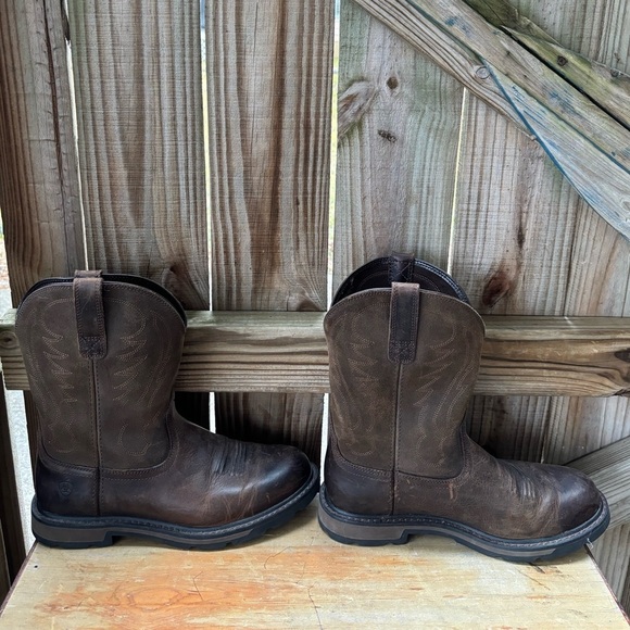 Ariat Brown Leather & Suede Groundbreaker Soft Round Toe Work Boots Size 11EE - Picture 3 of 15